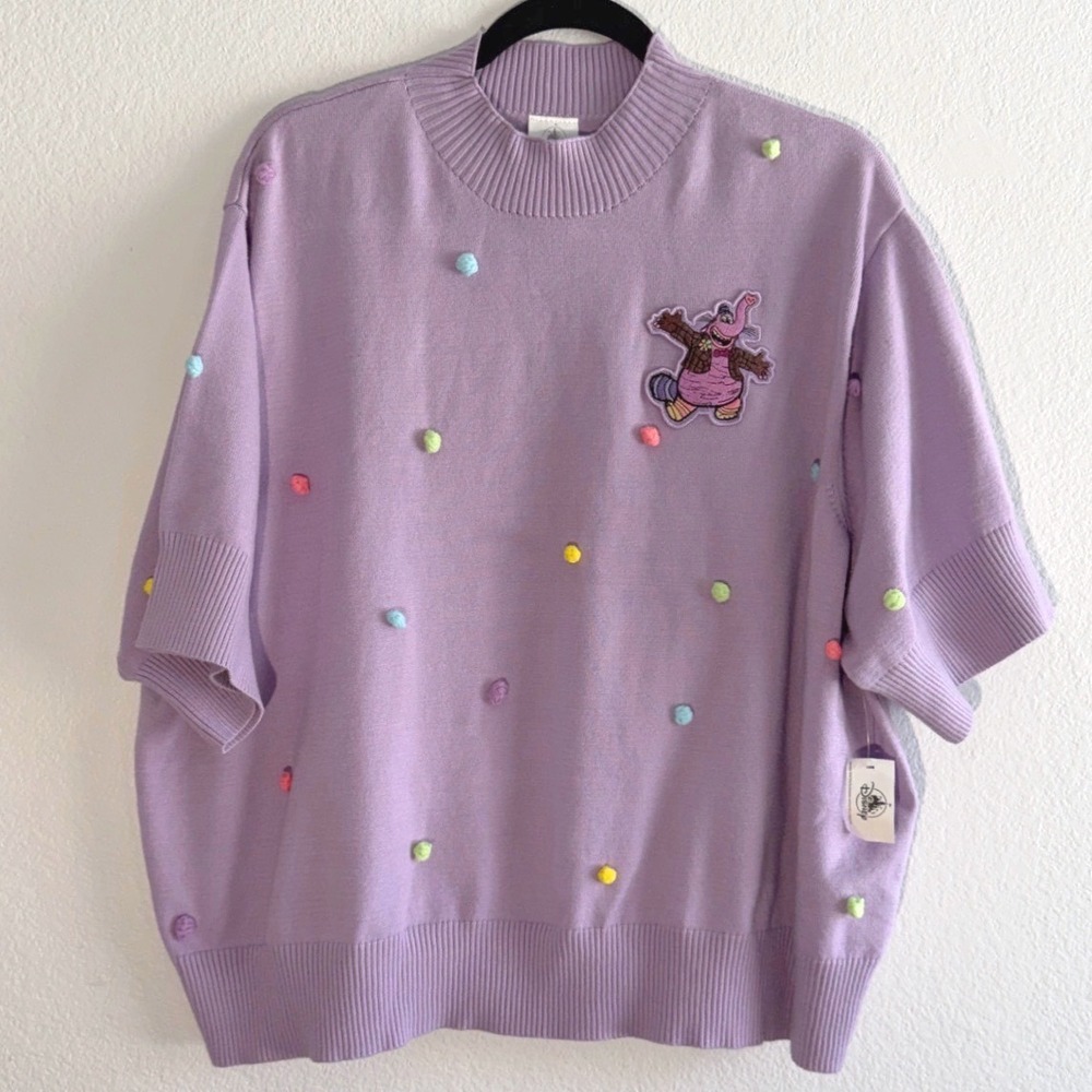 Disney Parks Inside Out Bing Bong Lavender Pom Pom Short Sleeve Sweater 3X NEW
